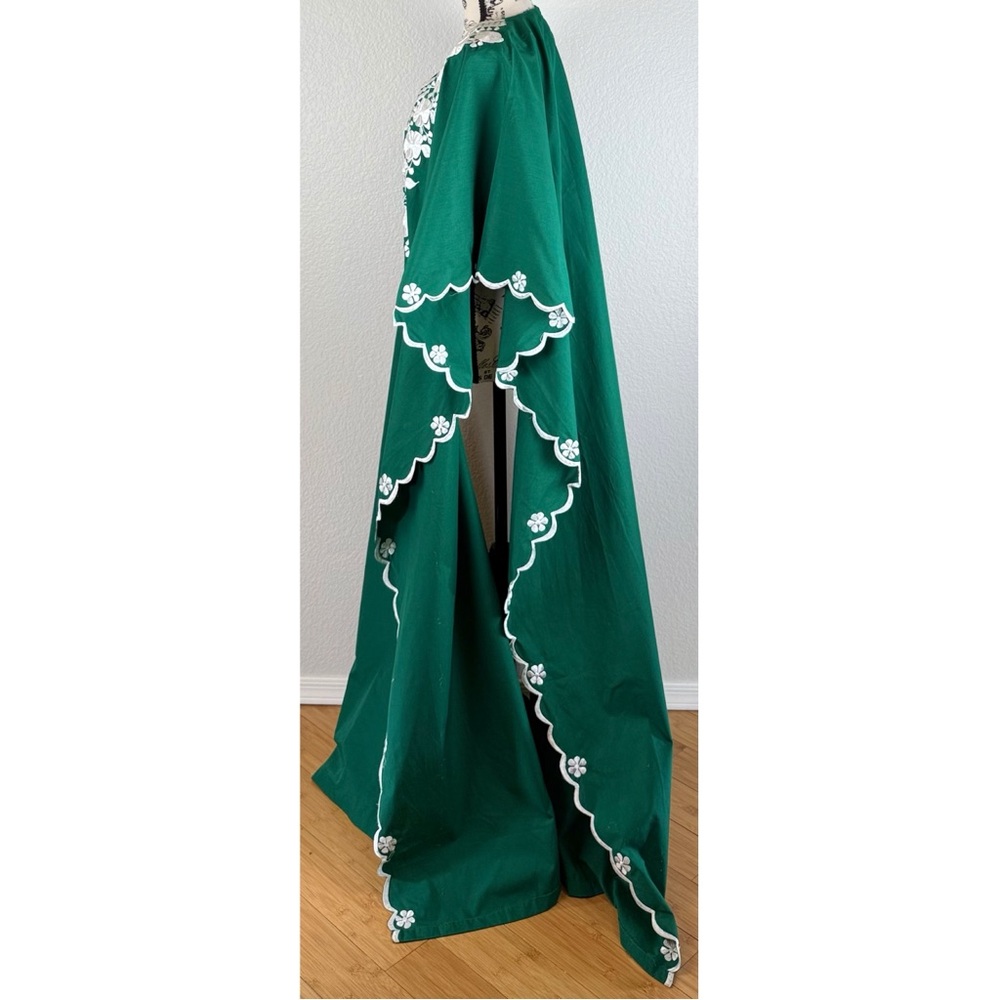 Veloso's Gift Shop NWT Vintage Green Kaftan w/ White Embroidery Coverup Dress OS - Picture 3 of 14